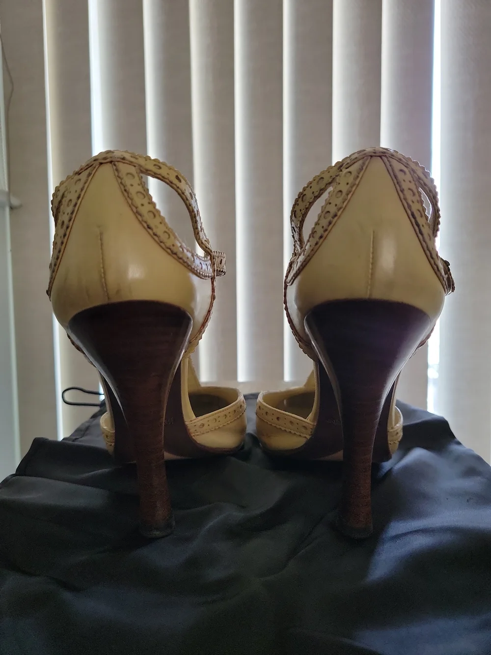 YSL T-Strap Pointed Toe Heels in Light Yellow